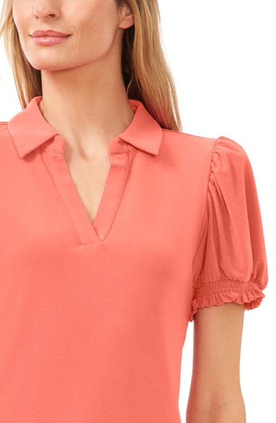 Shop Cece Short Puff Sleeve Knit Polo In Calypso Coral