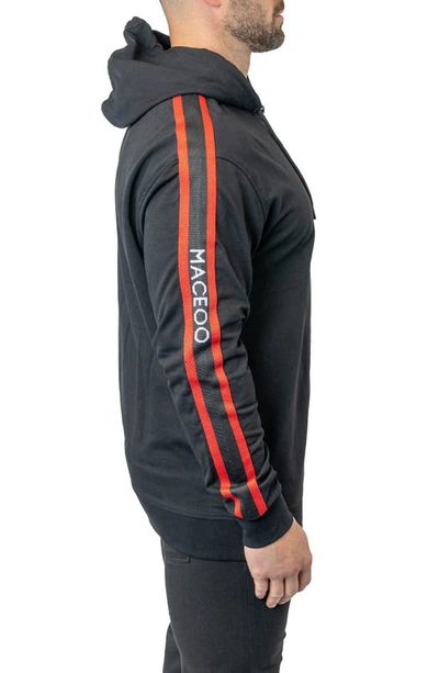 Maceoo Leo Black Hooded Zip-up Sweatshirt In Black