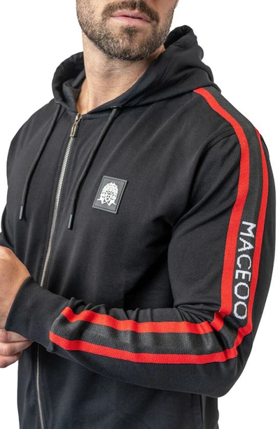 Maceoo Leo Black Hooded Zip-up Sweatshirt In Black
