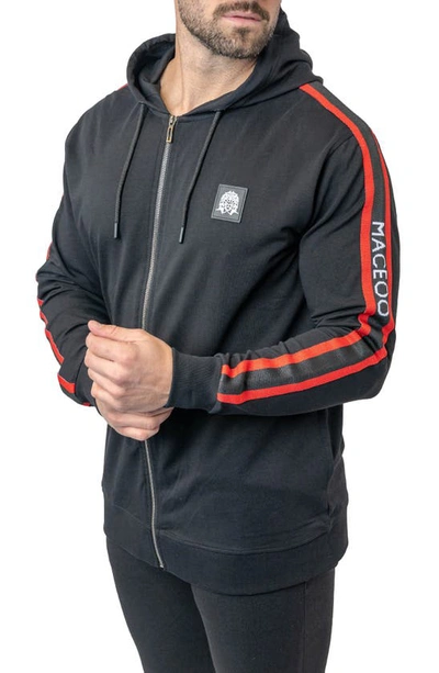 Maceoo Leo Black Hooded Zip-up Sweatshirt In Black