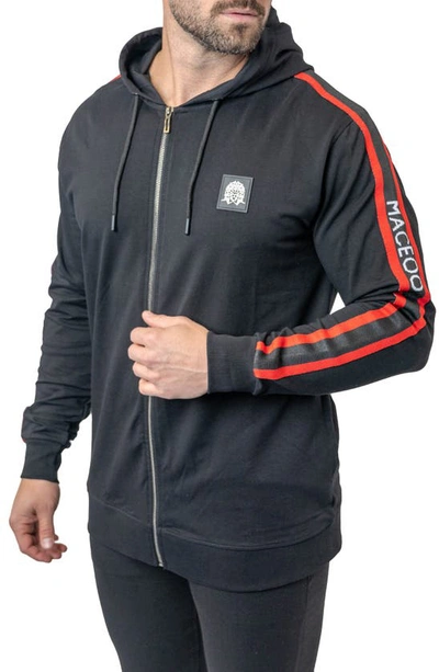 Maceoo Leo Black Hooded Zip-up Sweatshirt In Black