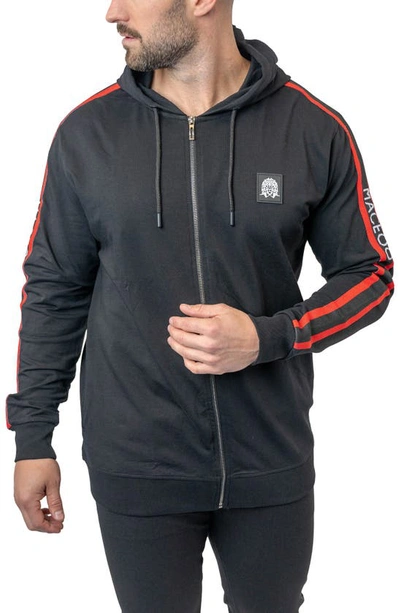 Maceoo Leo Black Hooded Zip-up Sweatshirt In Black