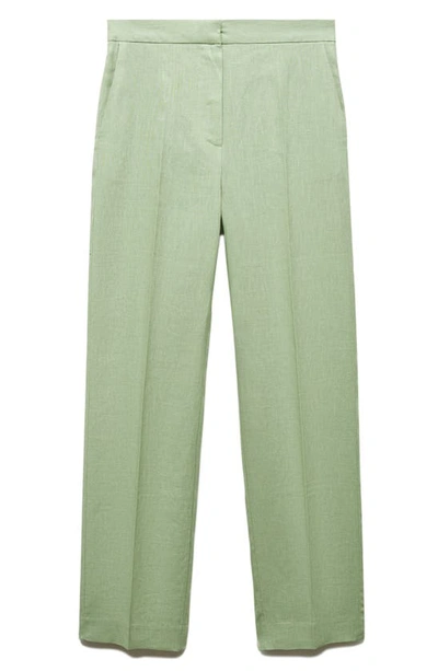 Shop Mango Straight Leg Linen Pants In Pastel Green