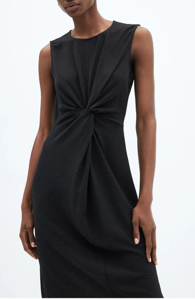 Shop Mango Knot Front Sleeveless Midi Dress In Black
