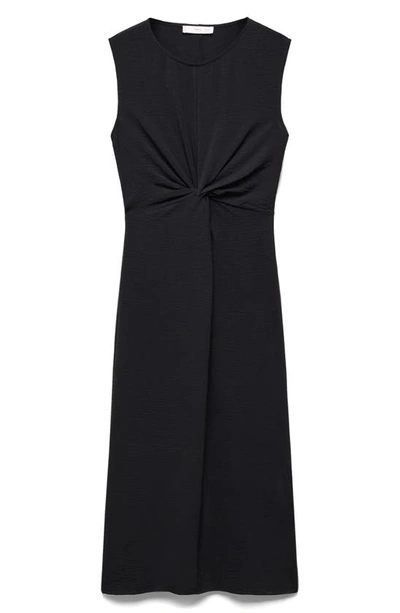 Shop Mango Knot Front Sleeveless Midi Dress In Black