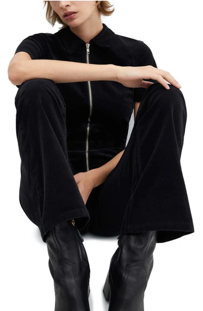 Shop Mango Stretch Corduroy Zip Jumpsuit In Black
