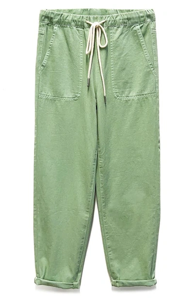 Shop Tractr Kids' Contrast Stitching Cotton Joggers In Green