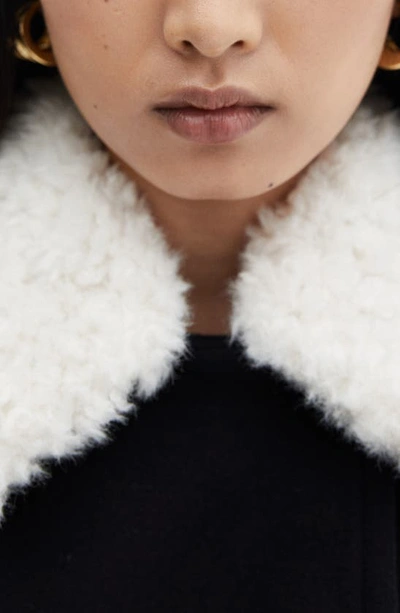 Shop Mango Faux Fur Collar Double Breasted Coat In Dark Navy