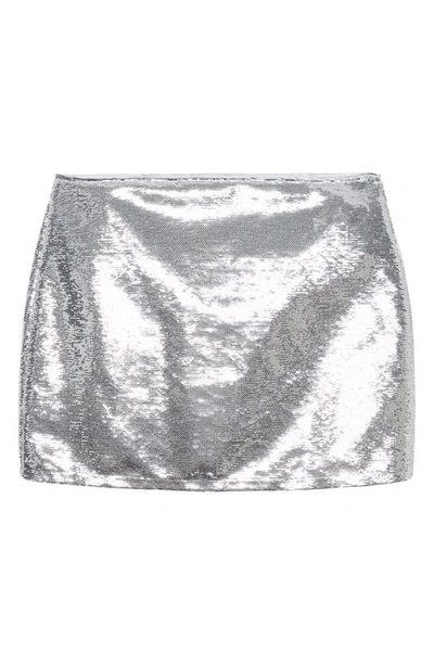 Shop Mango Sequin Miniskirt In Silver