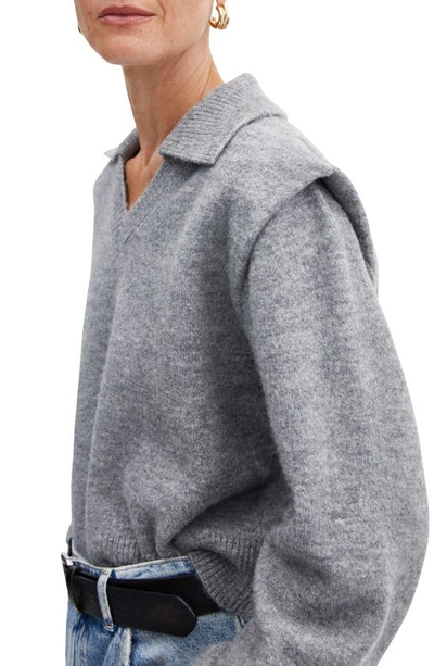 Shop Mango Padded Shoulder Polo Sweater In Grey