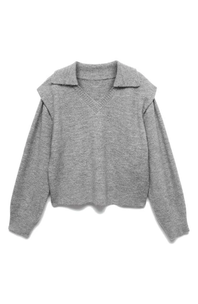 Shop Mango Padded Shoulder Polo Sweater In Grey