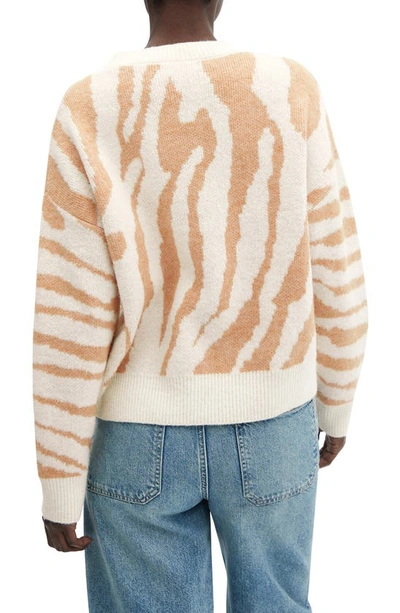 Shop Mango Animal Pattern Crewneck Sweater In Sand