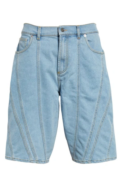 Shop Mugler Spiral Baggy Stretch Denim Shorts In Light Blue