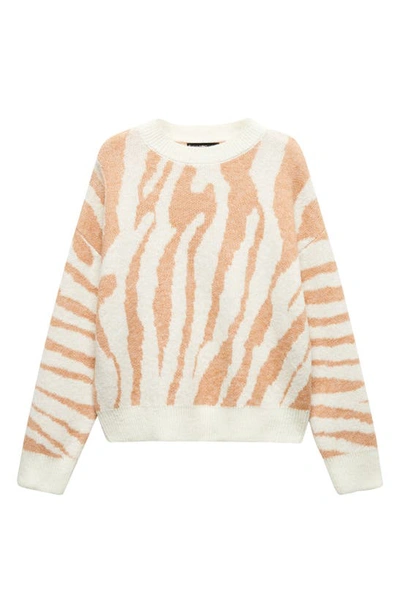 Shop Mango Animal Pattern Crewneck Sweater In Sand