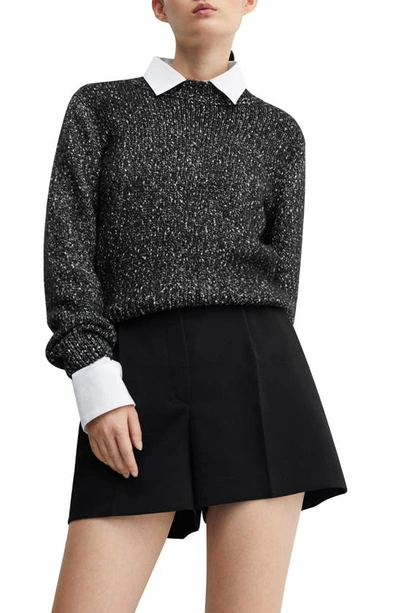 Shop Mango Metallic Crewneck Sweater In Black