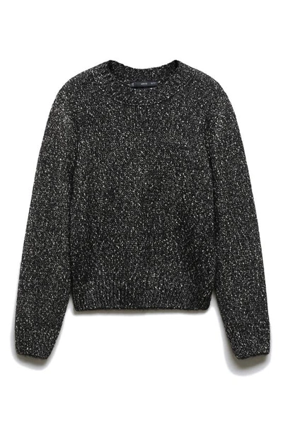 Shop Mango Metallic Crewneck Sweater In Black