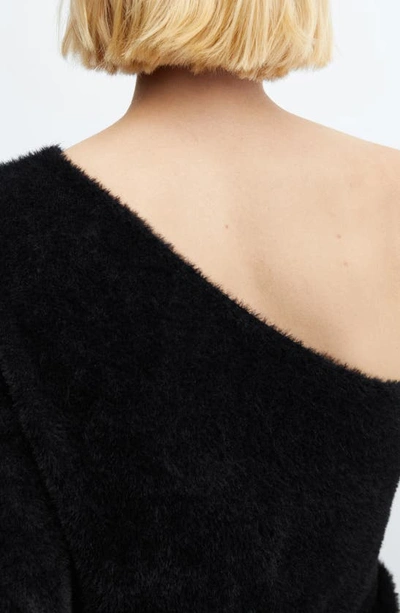 Mango Fur-effect Off-the-shoulder Sweater Black In Black