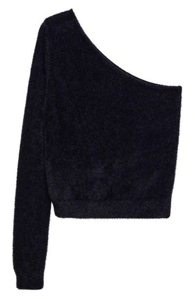 Mango Fur-effect Off-the-shoulder Sweater Black In Black