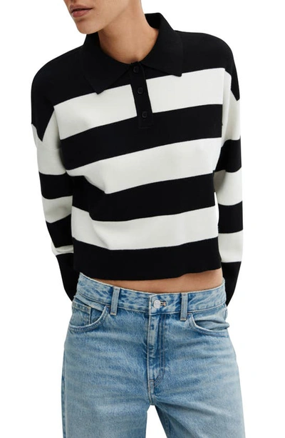 Shop Mango Stripe Polo Sweater In Black