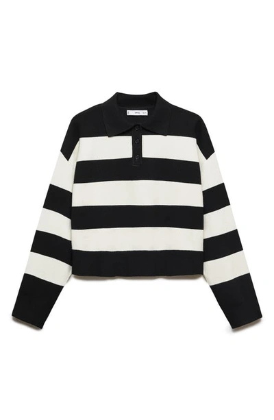 Shop Mango Stripe Polo Sweater In Black