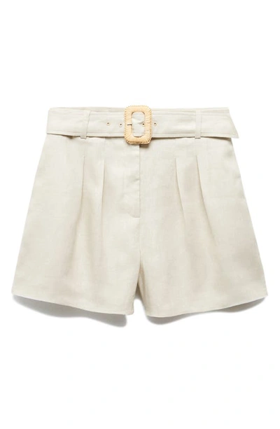 Shop Mango Belted Linen Shorts In Beige