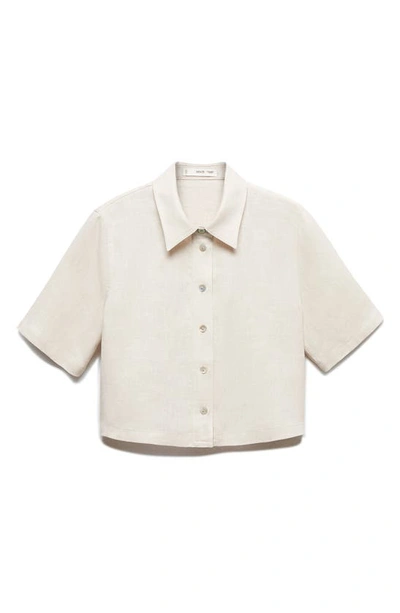 Shop Mango Short Sleeve Linen Button-up Shirt In Beige