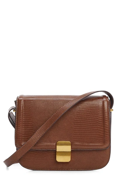 Shop Mango Lizard Embossed Crossbody Bag In Brown Leather