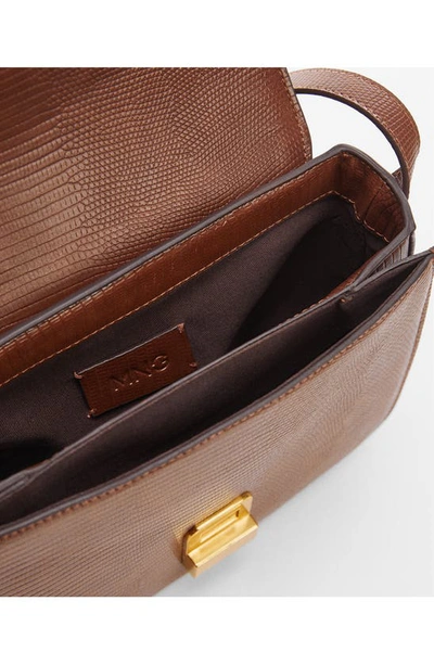 Mango Lizard Embossed Crossbody Bag In Brown Leather