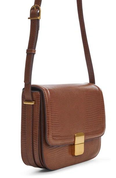 Mango Lizard Embossed Crossbody Bag In Brown Leather