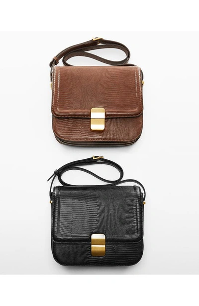 Mango Lizard Embossed Crossbody Bag In Brown Leather