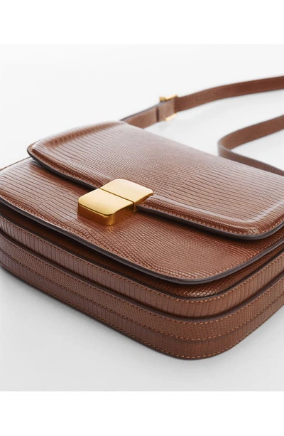 Mango Lizard Embossed Crossbody Bag In Brown Leather