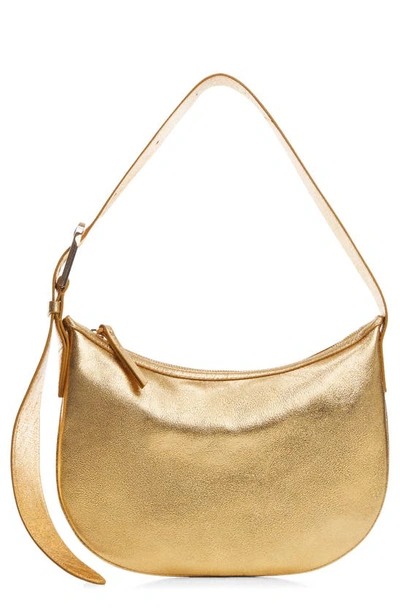 Shop Mango Leather Shoulder Bag In Gold