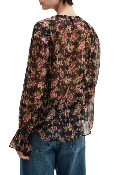 Shop Mango Abstract Floral Print Bow Neck Top In Black Floral