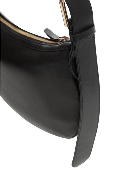 Shop Mango Leather Shoulder Bag In Black