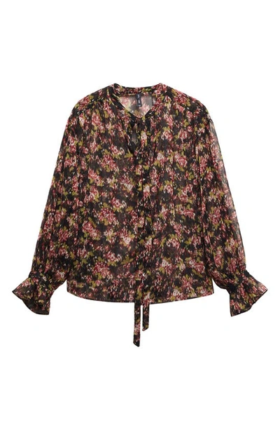 Shop Mango Abstract Floral Print Bow Neck Top In Black Floral