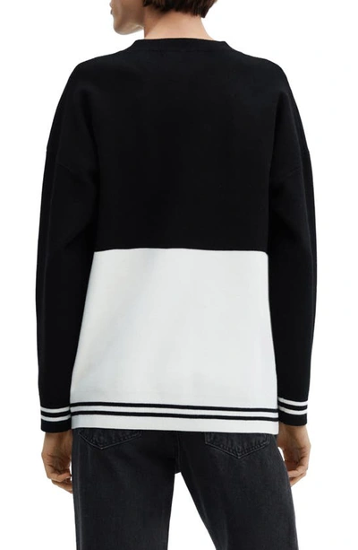 Shop Mango Colorblock Oversize Crewneck Sweater In Black
