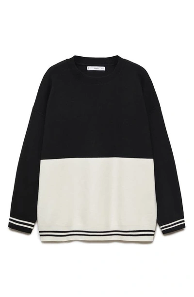 Shop Mango Colorblock Oversize Crewneck Sweater In Black