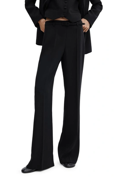 Shop Mango Belted Wide Leg Ankle Pants In Black