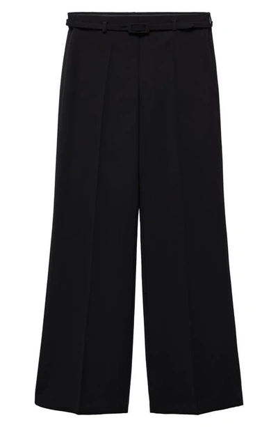 Shop Mango Belted Wide Leg Ankle Pants In Black