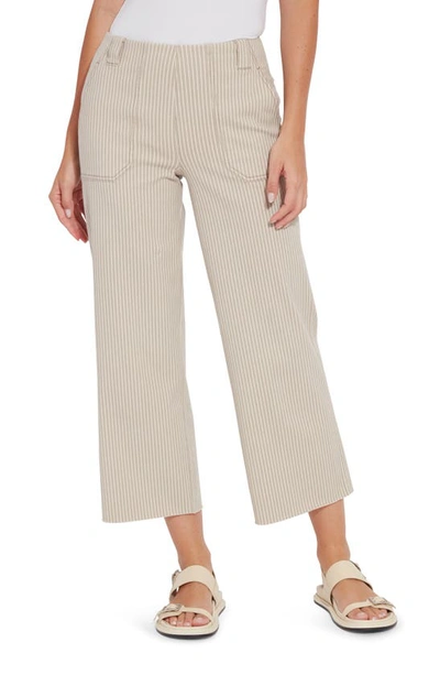 Shop Lyssé Kate Pinstripe Wide Leg Crop Pants In Khaki Ledger Lines