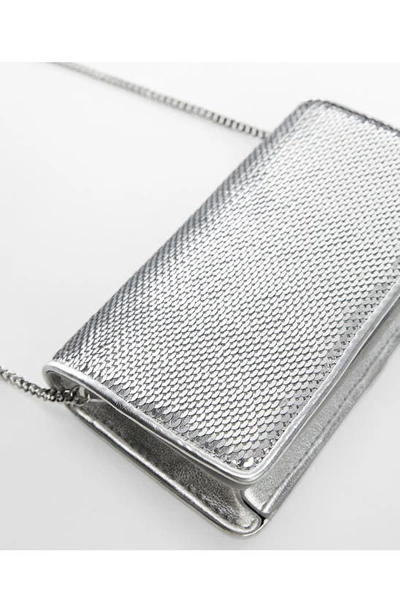 Shop Mango Sequin Chain Strap Crossbody Bag In Silver