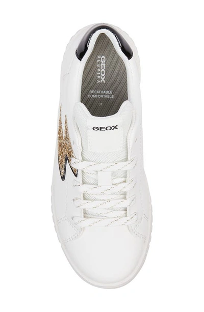 Shop Geox Kids' Mikiroshi Glitter Water Resistant Platform Sneaker In White/black