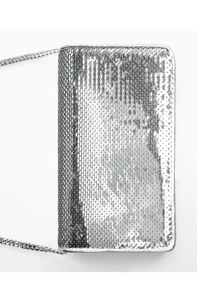 Shop Mango Sequin Chain Strap Crossbody Bag In Silver