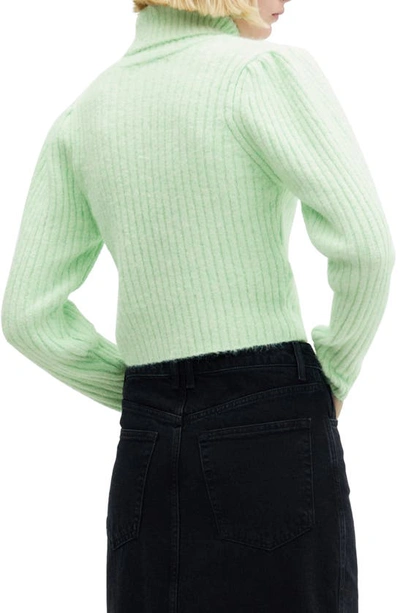 Shop Mango Turtleneck Crop Sweater In Green Apple