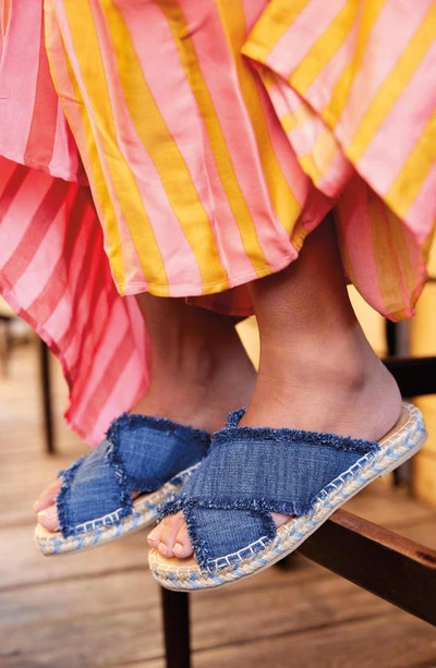 Shop Minnetonka Pepper Espadrille Slide Sandal In Blue Denim