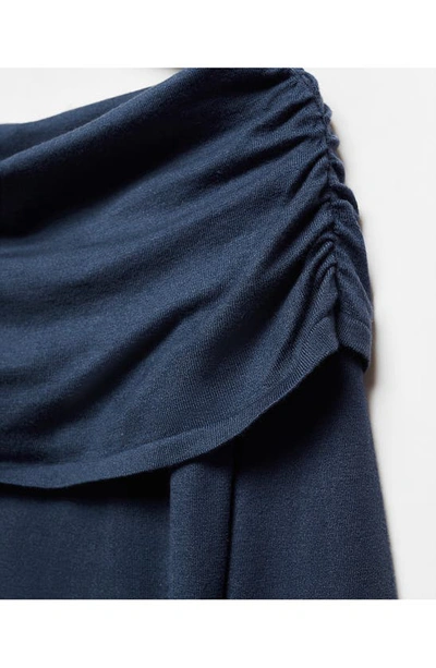 Mango Off-the-shoulder Draped Dress Blue In Blue