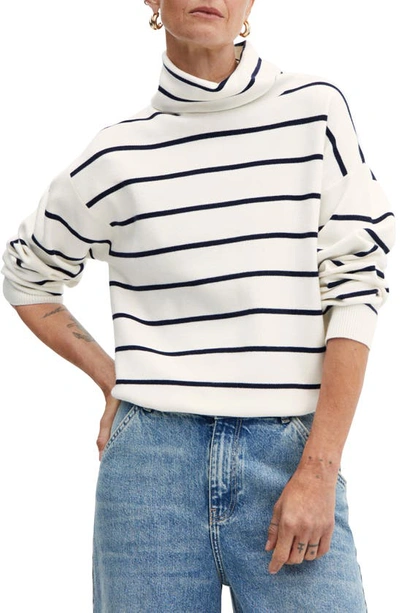 Shop Mango Perkins Stripe Oversize Sweater In Navy