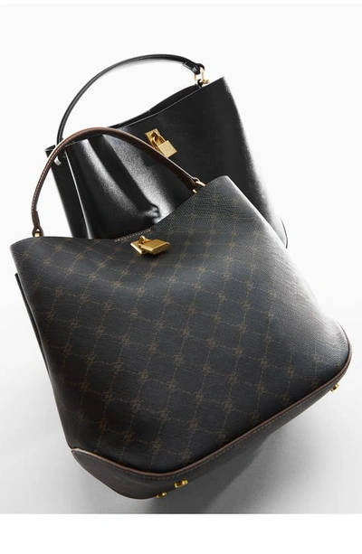 Shop Mango Monogram Faux Leather Shoulder Bag In Black/brown