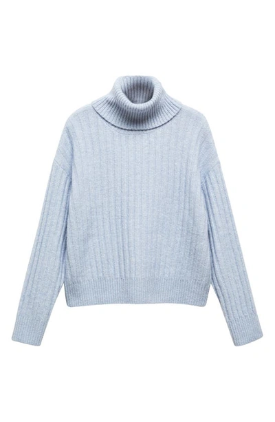 Shop Mango Rib Turtleneck Sweater In Sky Blue
