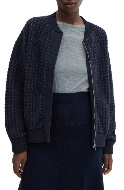 Shop Mango Knit Bomber Jacket In Blue